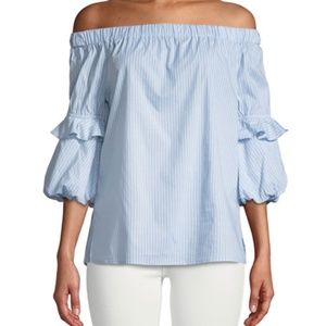 Michael Kors Off-The-Shoulder Stripe Blouse